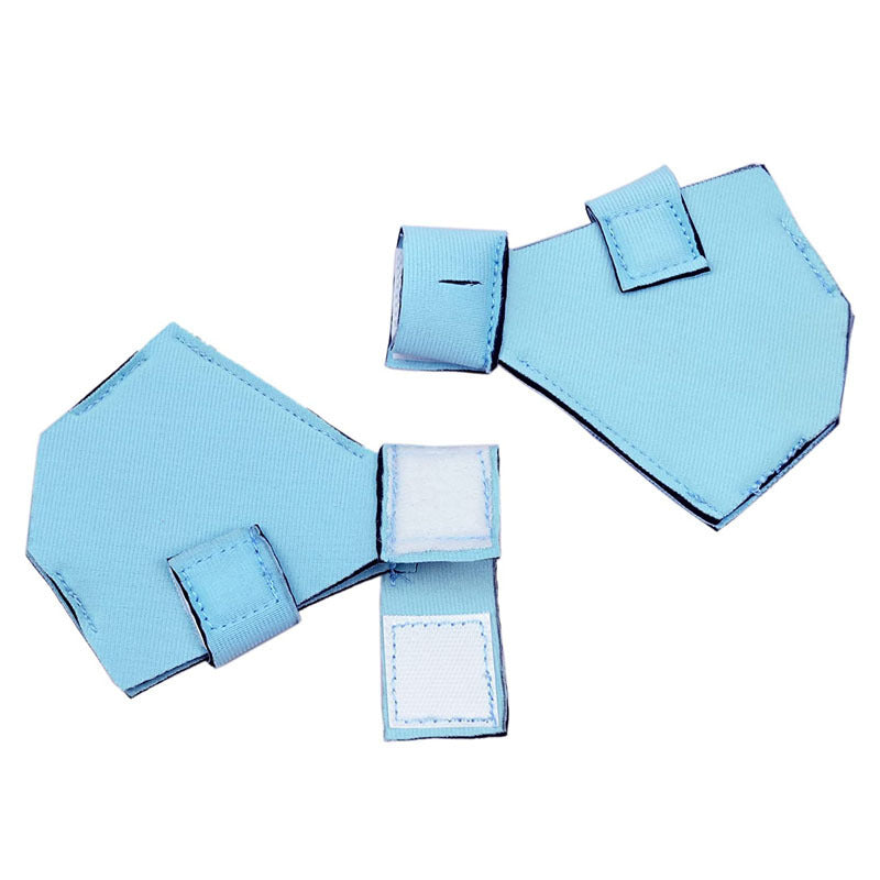 Blue protective shoes for ducks, designed for pet comfort and safety, made from synthetic cloth.